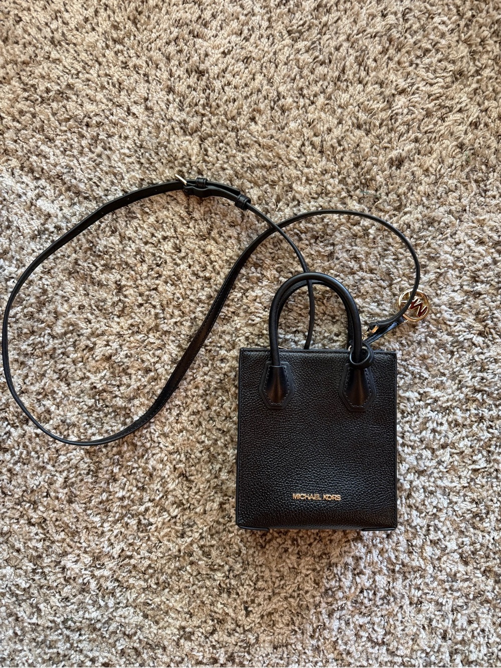 Michael Kors Black Pebbled Leather Mini Satchel with Gold Hardware